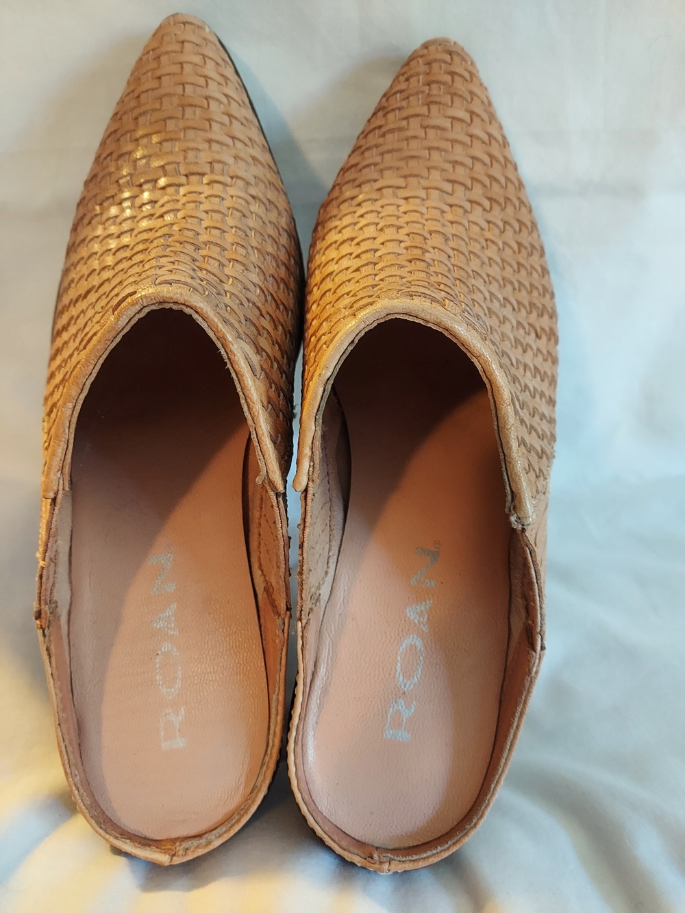 Roan by Bed Stu Vita Woven Leather Mules Pointed Toe Pecan Tan 8.5 - Picture 3 of 8